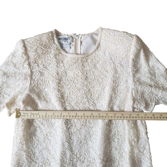 Vintage 80s Beaded Tiered White Cream Shift Dress Size M Wedding Elegant - Picture 13 of 13